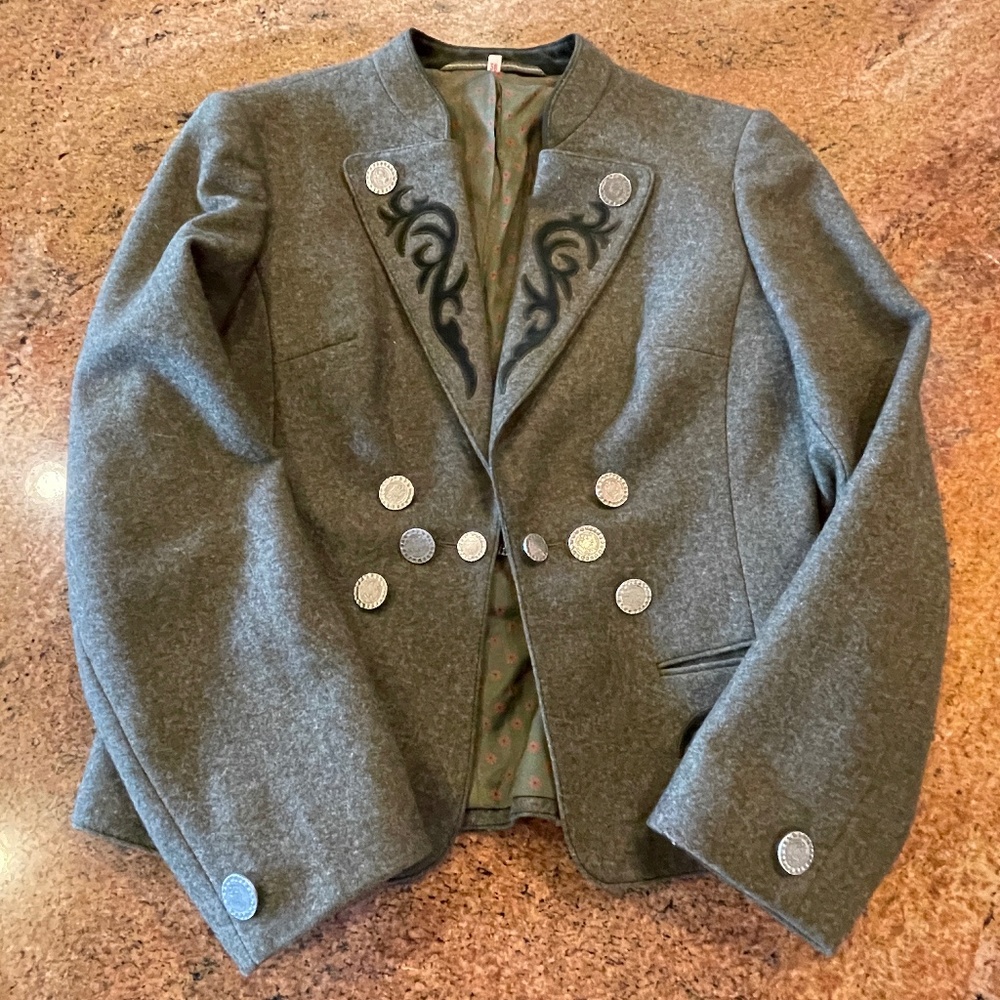 Vintage Erzherzog Johann Loden Green Wool Embroidered Blazer Size 38 (Small) - Picture 12 of 16